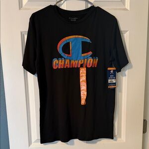 Champion Kids Black Tee with Blue and Orange Logo